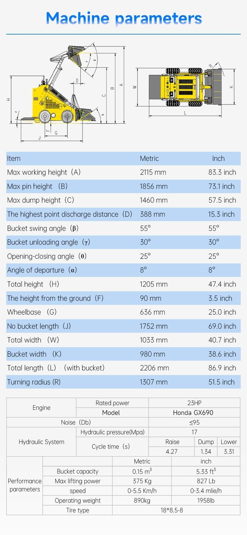 Skid-Steer Loader Tracked 22.1 HP Honda EPA Gasoline Engine for Gardens, Farming - Image 2
