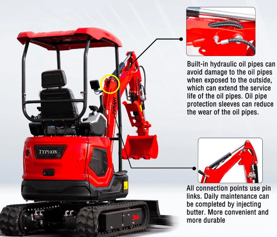 3800lbs TYRANT 17 Diesel Mini Excavator Kubota D902 Engine Side Swing w 12 attachments - Image 6