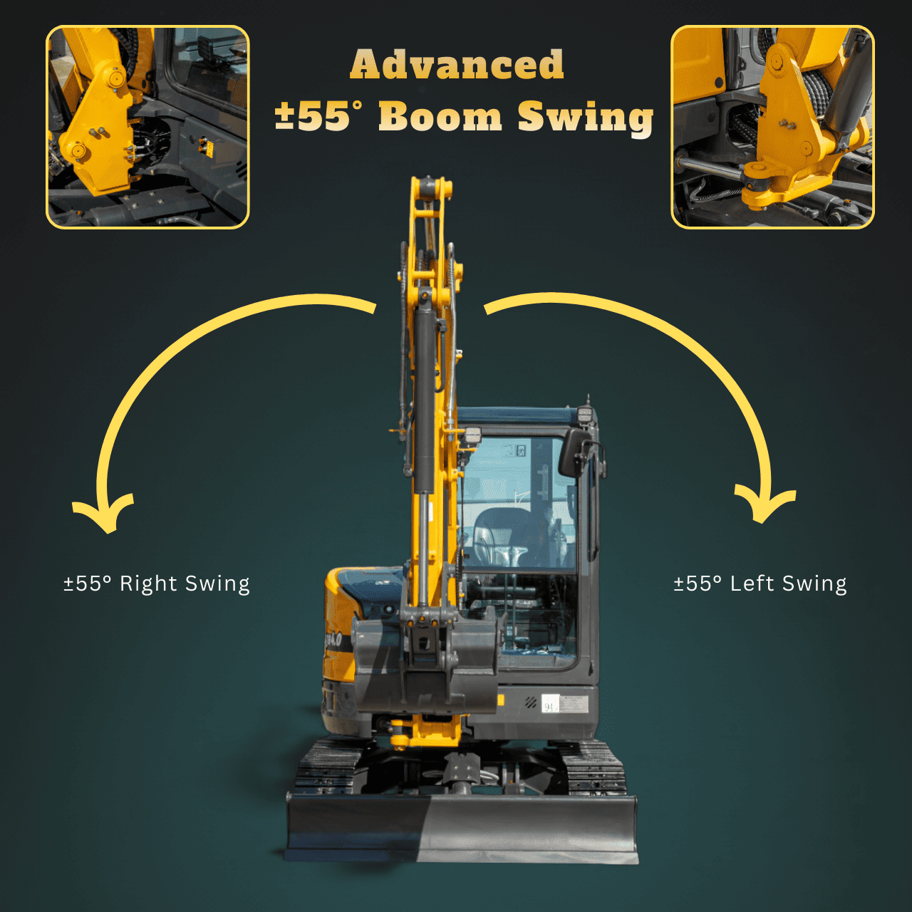 TYPHON NAGA 4.0 Mini Excavator w 4 Ton 24.4hp Yanmar Diesel Engine Metal Track ISO SAE control switch, AC Heater Cabin, 2 Travel Speed - Image 3