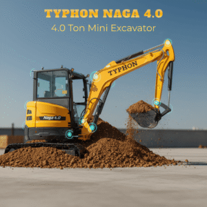 TYPHON NAGA 4.0 Mini Excavator w 4 Ton 24.4hp Yanmar Diesel Engine Metal Track ISO SAE control switch, AC Heater Cabin, 2 Travel Speed