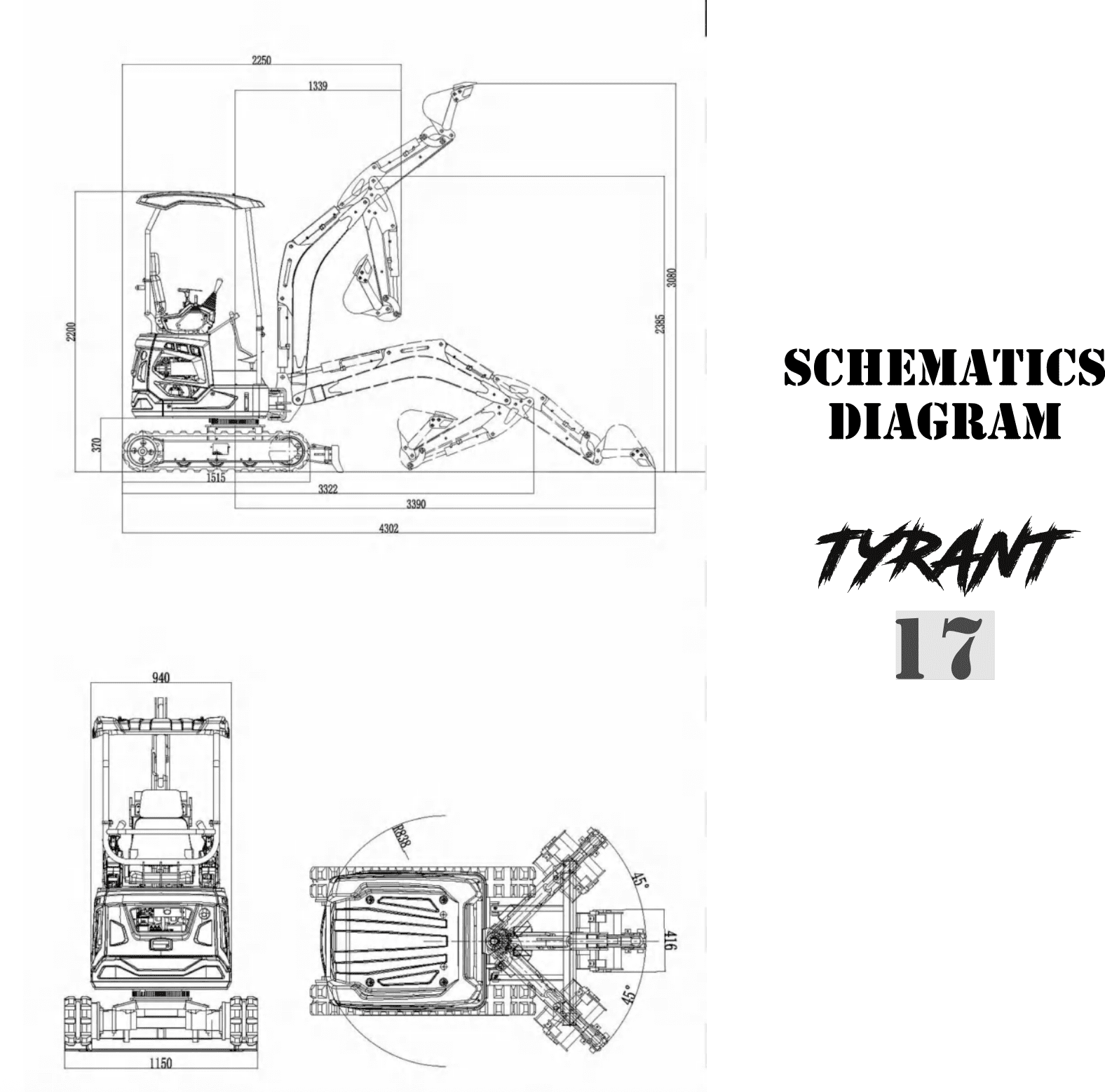 3800lbs TYRANT 17 Diesel Mini Excavator Kubota D902 Engine Side Swing w 12 attachments - Image 4