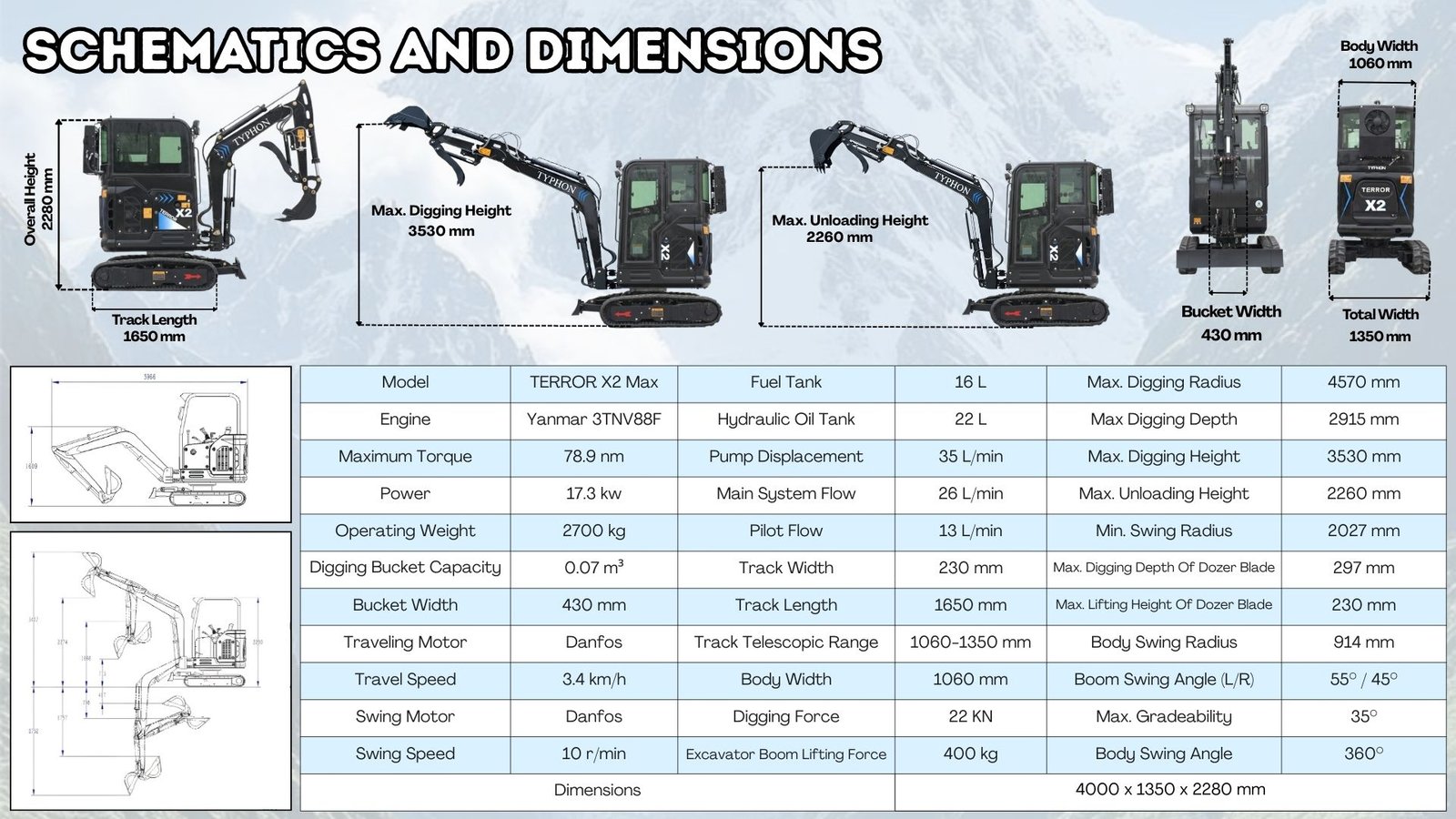 TYPHON TERROR X2 MAX 2.7-Ton Mini Excavator Yanmar Engine Cabin A/C - Image 3