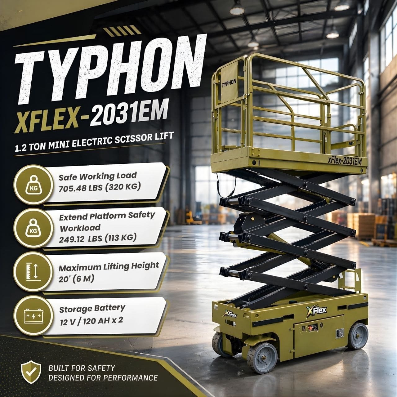 TYPHON xFLEX-2031EM 1.2 Ton Electric Mini Scissor Lift with 20ft Max Platform Height and 19.7″ Platform Extend - Image 16