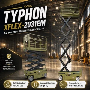TYPHON xFLEX-2031EM 1.2 Ton Electric Mini Scissor Lift with 20ft Max Platform Height and 19.7″ Platform Extend