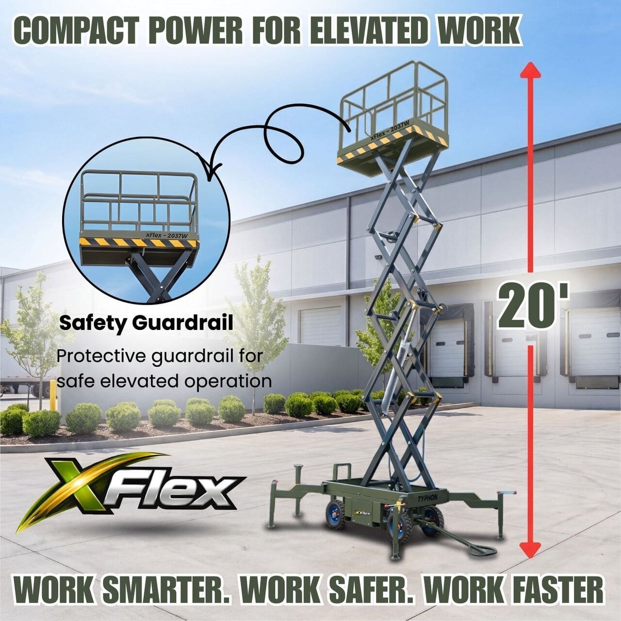 TYPHON xFlex-2037W Walk-Behind Scissor Lift comes with 20ft Working Height and Manual outriggers 1102 lbs load capacity 110V Electric - Image 3