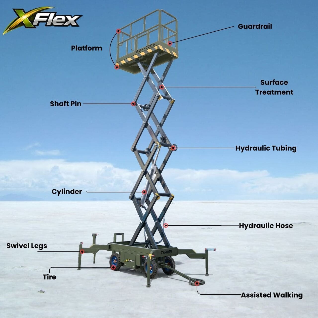 TYPHON xFlex-2037W Walk-Behind Scissor Lift comes with 20ft Working Height and Manual outriggers 1102 lbs load capacity 110V Electric - Image 4