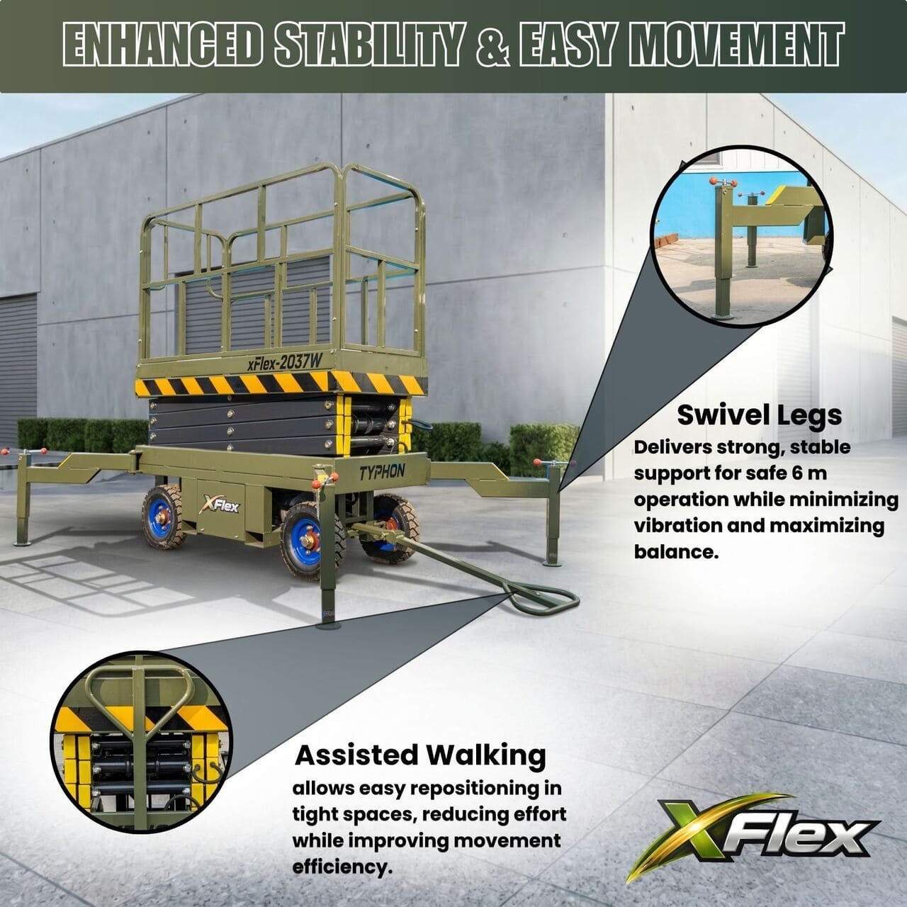 TYPHON xFlex-2037W Walk-Behind Scissor Lift comes with 20ft Working Height and Manual outriggers 1102 lbs load capacity 110V Electric - Image 5