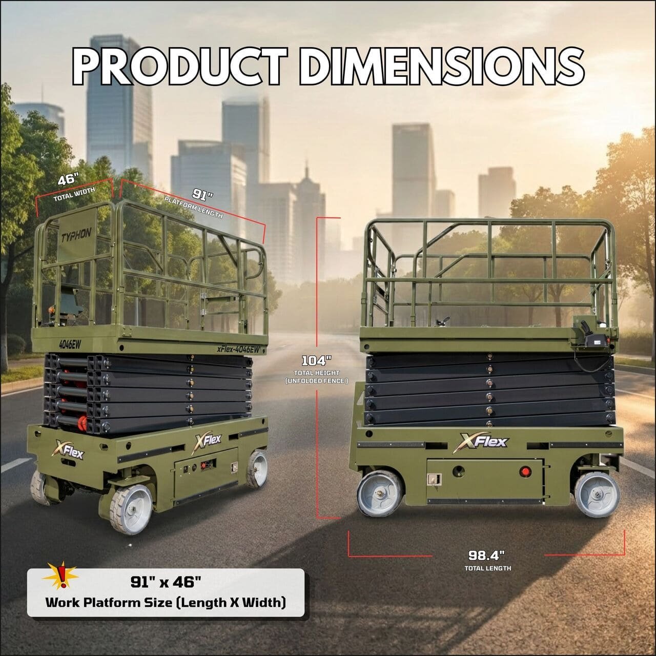 TYPHON xFlex-4046EW Electric Wheel Scissor Lift 2.6 Ton operating weight and 40ft platform height with 705lbs Load Capacity - Image 4
