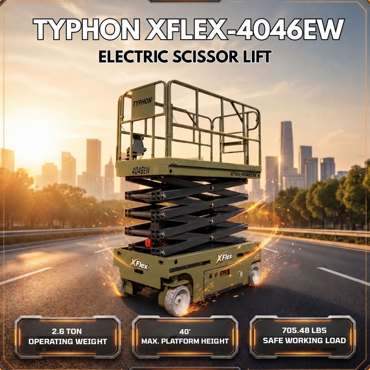 TYPHON xFlex-4046EW Electric Wheel Scissor Lift 2.6 Ton operating weight and 40ft platform height with 705lbs Load Capacity - Image 6