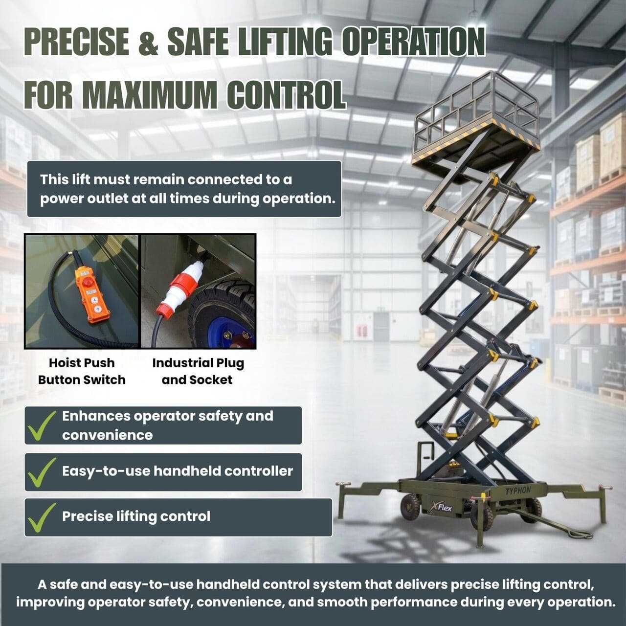 TYPHON xFlex 4065W Walk Behind Scissor Lift 2.7 Ton with Assisted Walking, Manual outriggers of 40 ft lifting Height & 110V Electric - Image 4