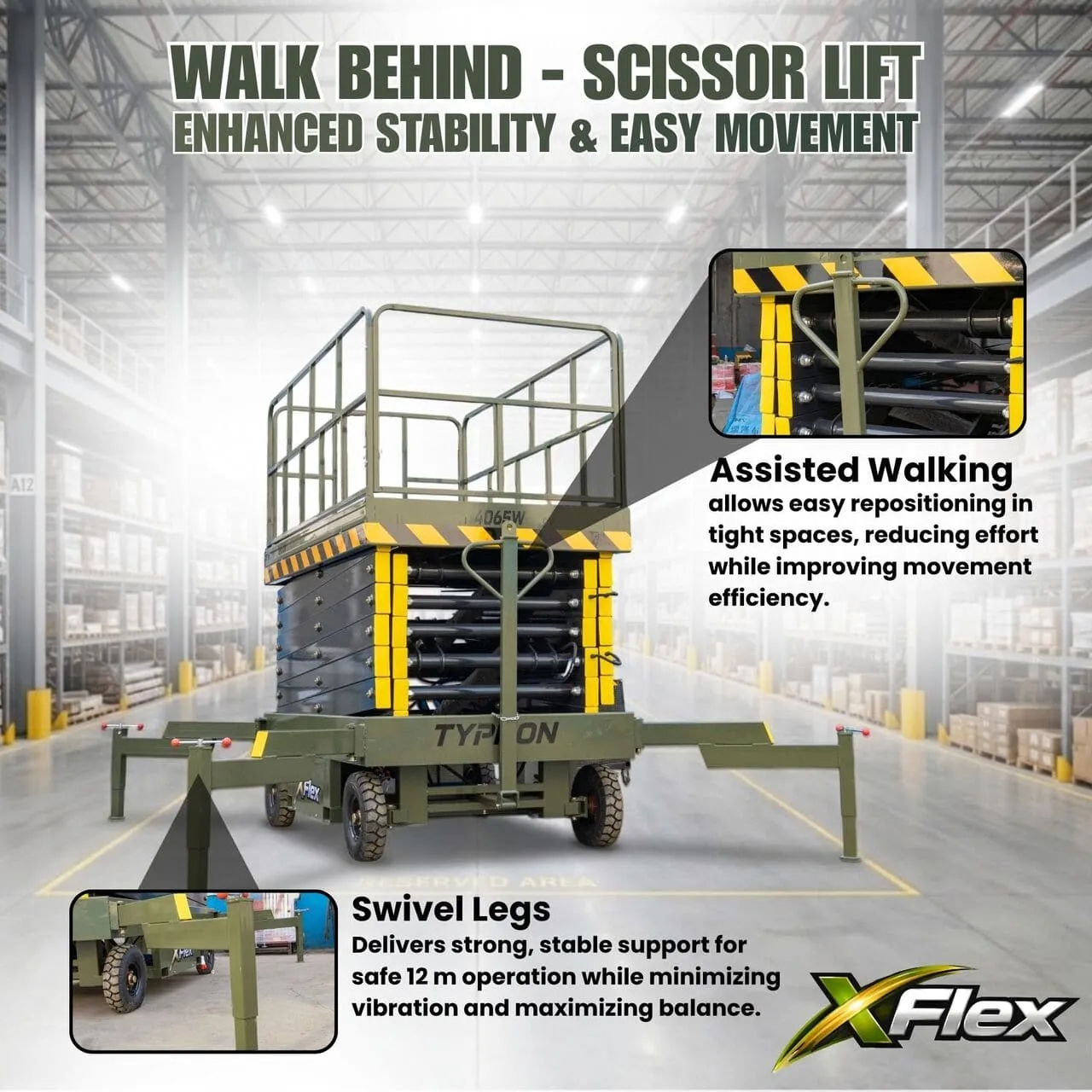 TYPHON xFlex 4065W Walk Behind Scissor Lift 2.7 Ton with Assisted Walking, Manual outriggers of 40 ft lifting Height & 110V Electric - Image 5