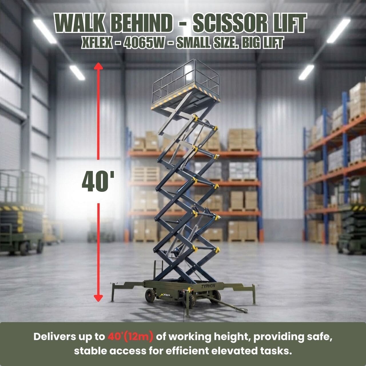 TYPHON xFlex 4065W Walk Behind Scissor Lift 2.7 Ton with Assisted Walking, Manual outriggers of 40 ft lifting Height & 110V Electric - Image 6