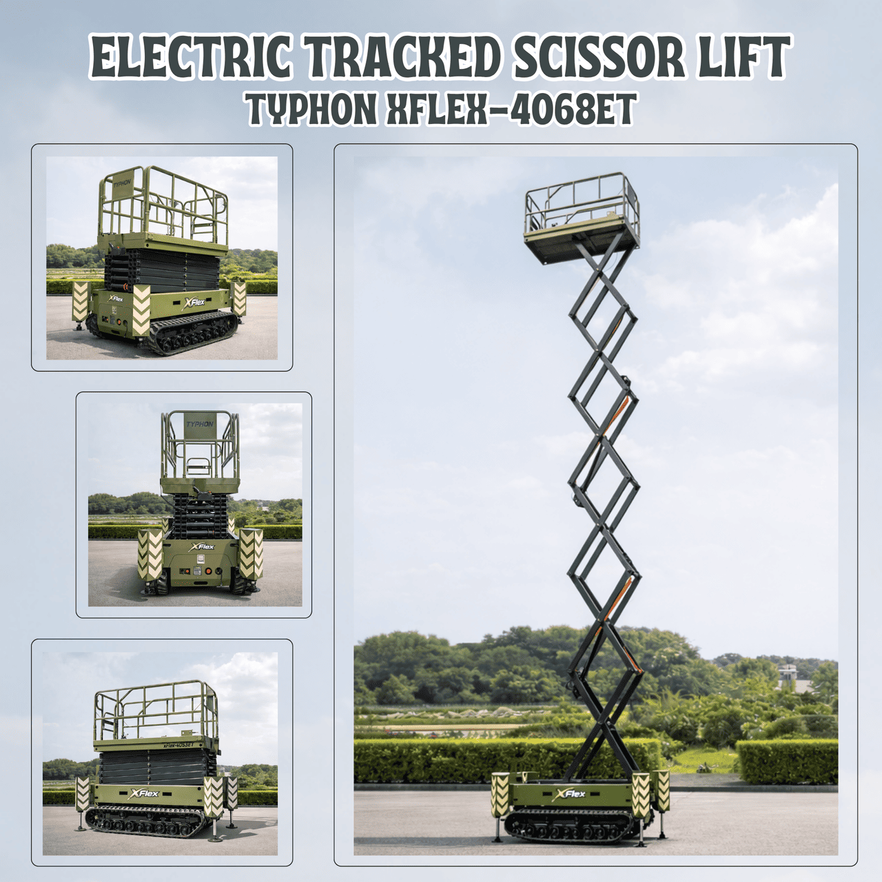 TYPHON xFlex 4068ET Electric Rubber Track Scissor Lift 3.2 Ton with 5.4HP Hydraulic Pump Motor Drive and Hydraulic Lifting Cylinder, 40 ft Max Lifting Height - Image 5