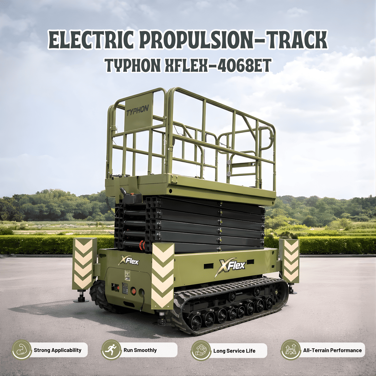 TYPHON xFlex 4068ET Electric Rubber Track Scissor Lift 3.2 Ton with 5.4HP Hydraulic Pump Motor Drive and Hydraulic Lifting Cylinder, 40 ft Max Lifting Height - Image 12
