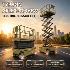 TYPHON xFlex-4046EW Electric Wheel Scissor Lift 2.6 Ton operating weight and 40ft platform height with 705lbs Load Capacity