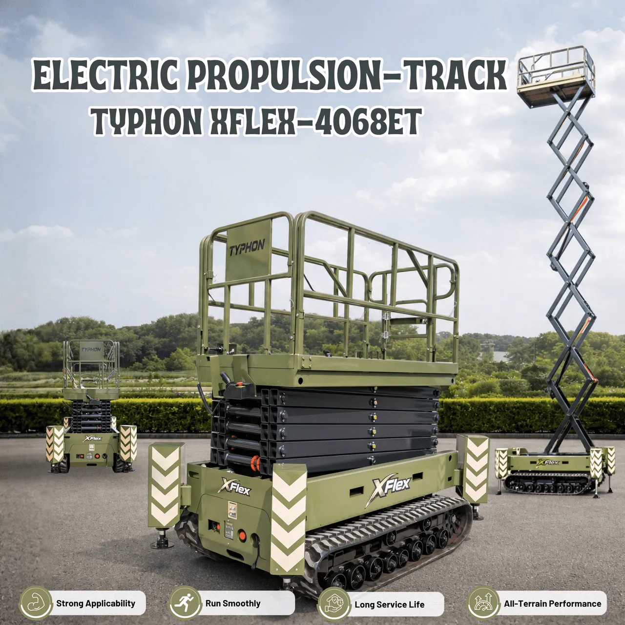 TYPHON xFlex 4068ET Electric Rubber Track Scissor Lift 3.2 Ton with 5.4HP Hydraulic Pump Motor Drive and Hydraulic Lifting Cylinder, 40 ft Max Lifting Height
