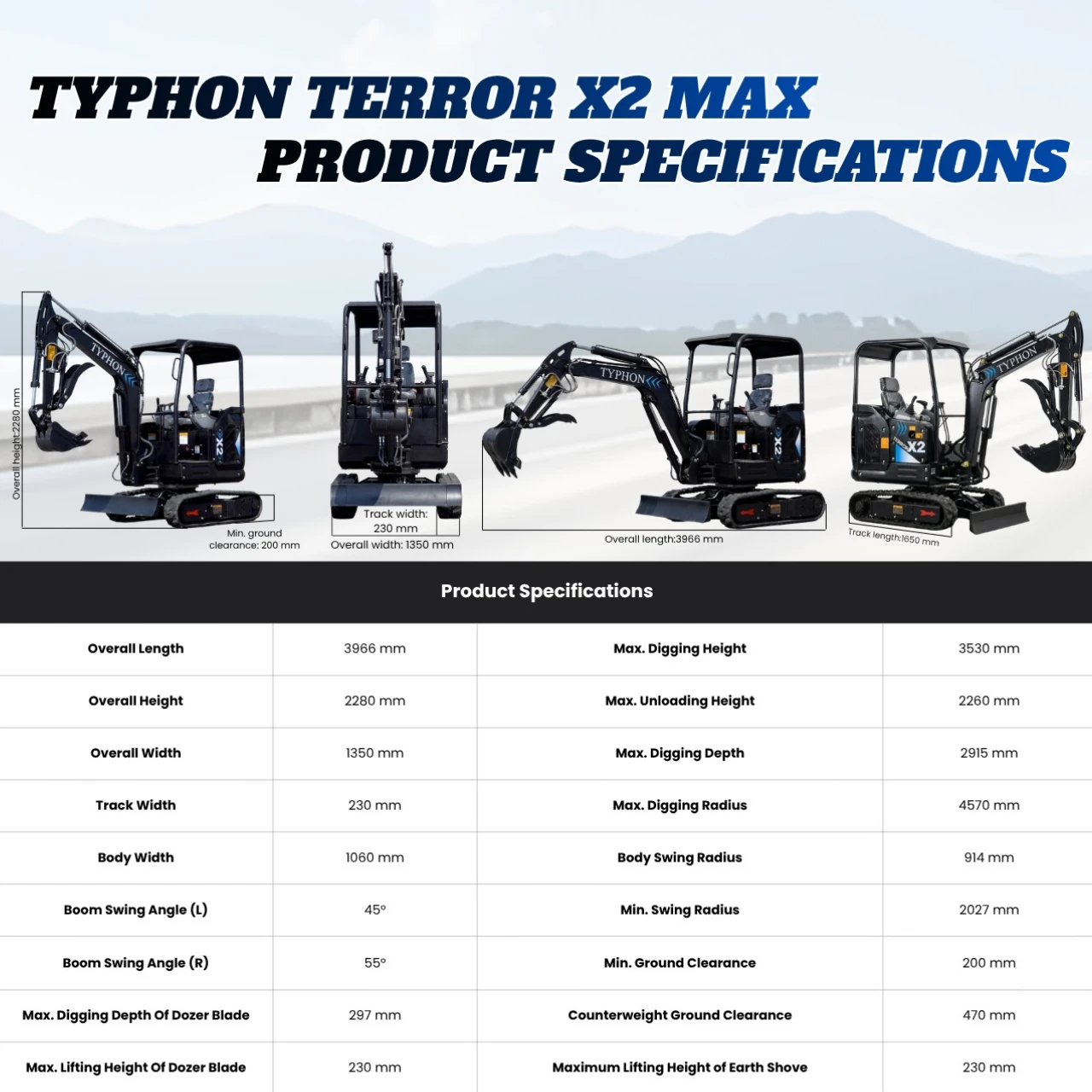 TYPHON TERROR X2 Max Canopy Mini Excavator Powerful 2.5 Ton Compact Machine with Yanmar Engine Advanced Hydraulic System - Image 2