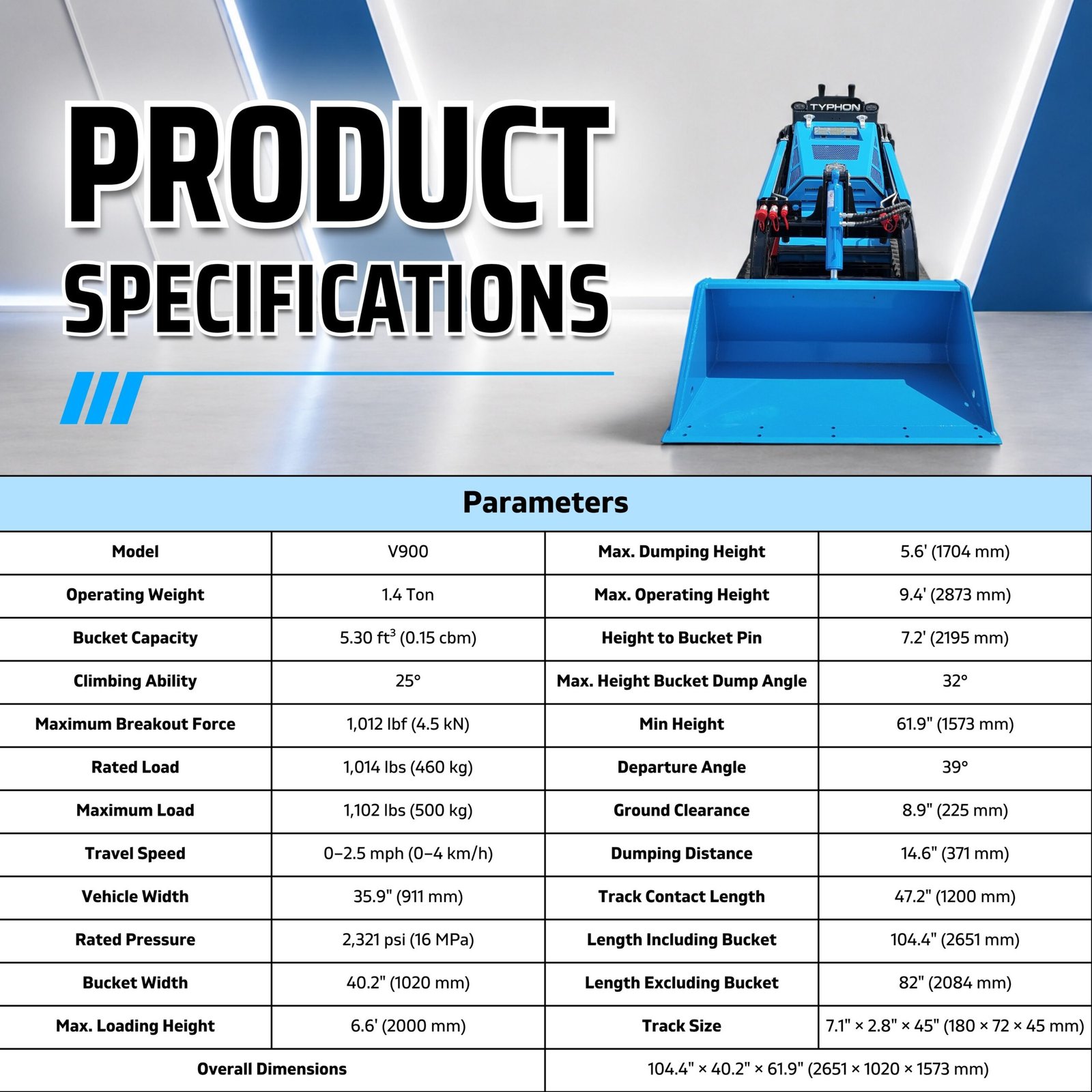 Brand New TYPHON STOMP V900 Mini Track Loader Kubota D1105 25HP Diesel Stand-On Skid Steer EPA / EU Stage V