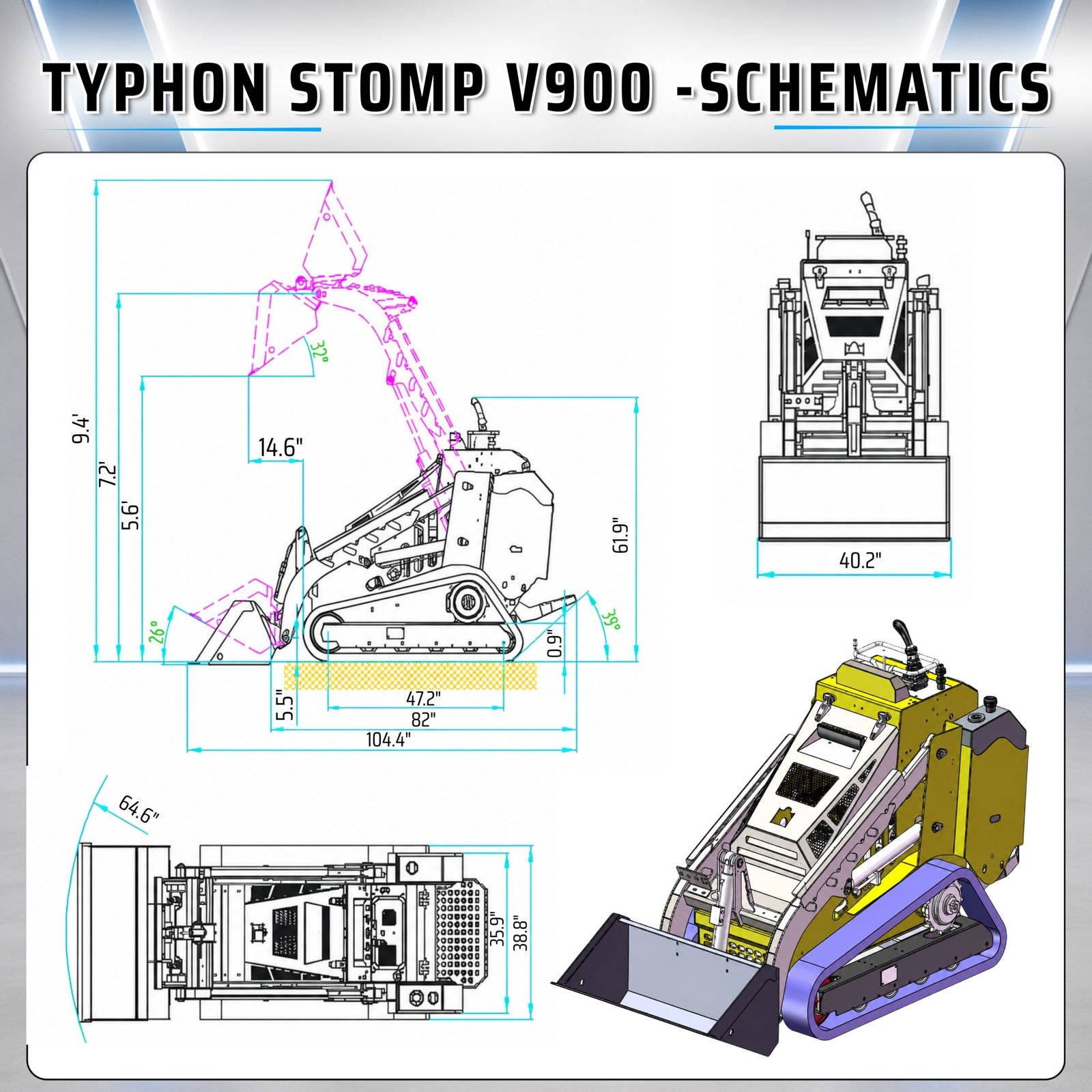 Brand New TYPHON STOMP V900 Mini Track Loader Kubota D1105 25HP Diesel Stand-On Skid Steer EPA / EU Stage V